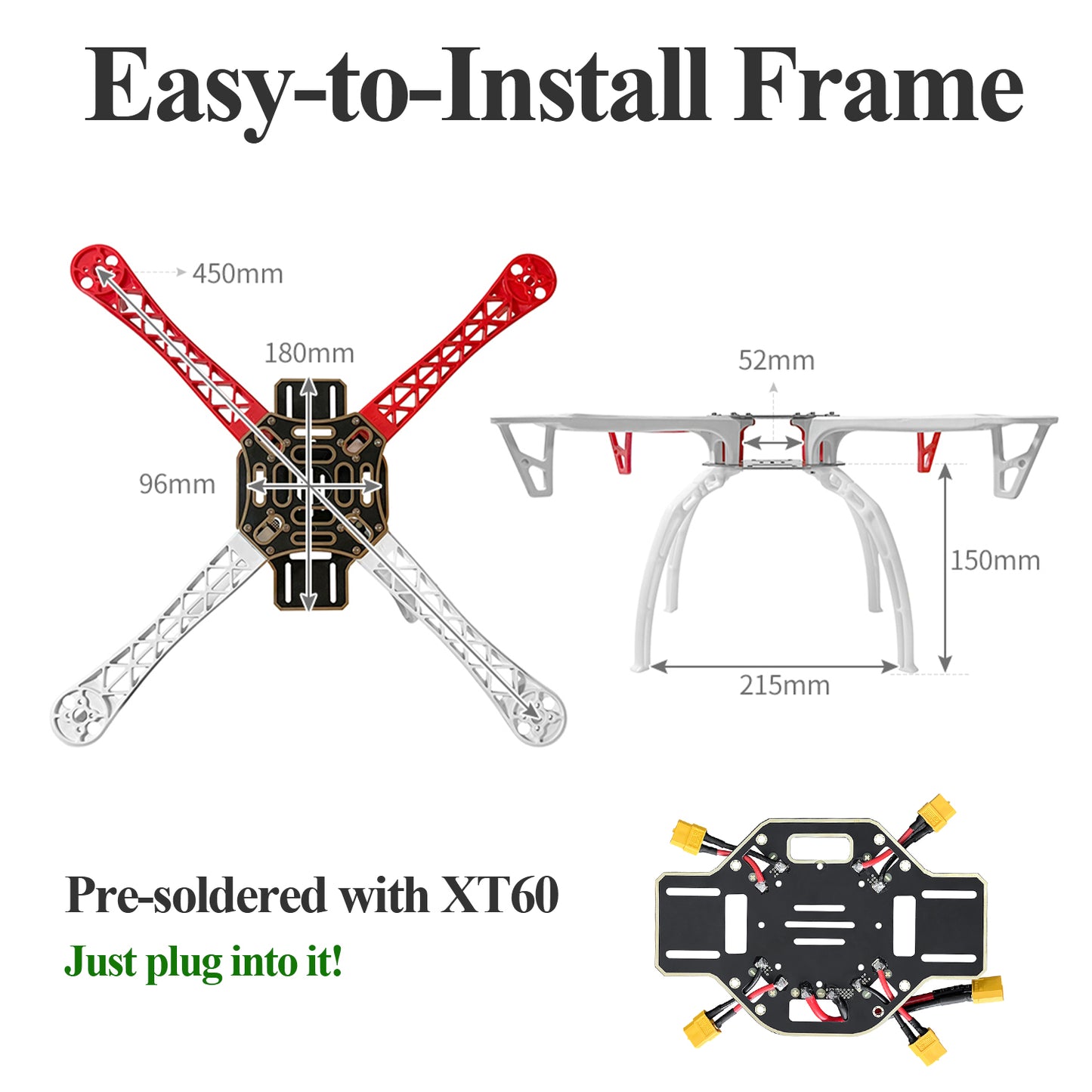 F450 Drone Frame, 450mm Wheelbase Quadcopter Frame Kit with Landing Skid Gear