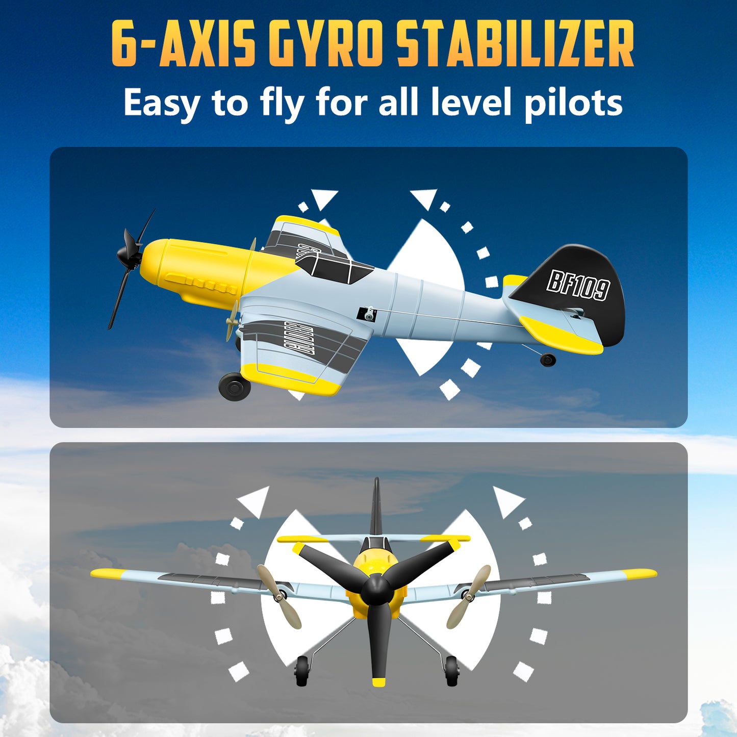 3 Channel RC Plane BF-109, Remote Control Airplane Ready to Fly, 2.4GHz 6-axis Gyro Stabilizer, Easy to Fly for Kids & Beginners