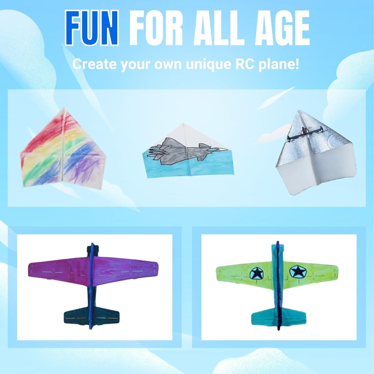RC Paper Plane, Remote Control Airplane Kit with Colored Papers, Easy Fly Toy for Kids DIY STEM KIT (Birdy X 2.0)