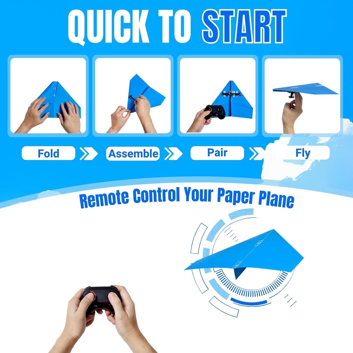 RC Paper Plane, Remote Control Airplane Kit with Colored Papers, Easy Fly Toy for Kids DIY STEM KIT (Birdy X 2.0)