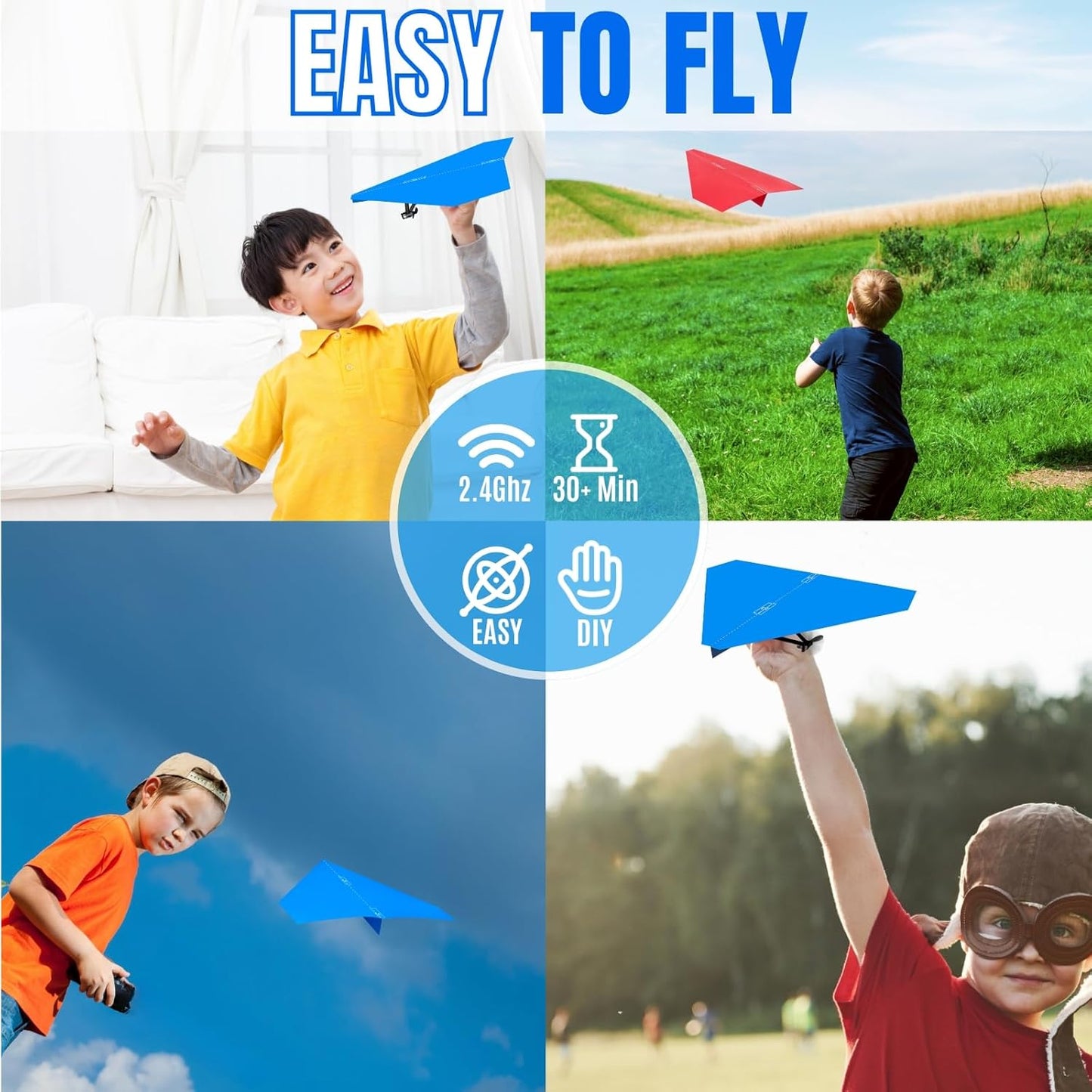 RC Paper Plane, Remote Control Airplane Kit with Colored Papers, Easy Fly Toy for Kids DIY STEM KIT (Birdy X 2.0)