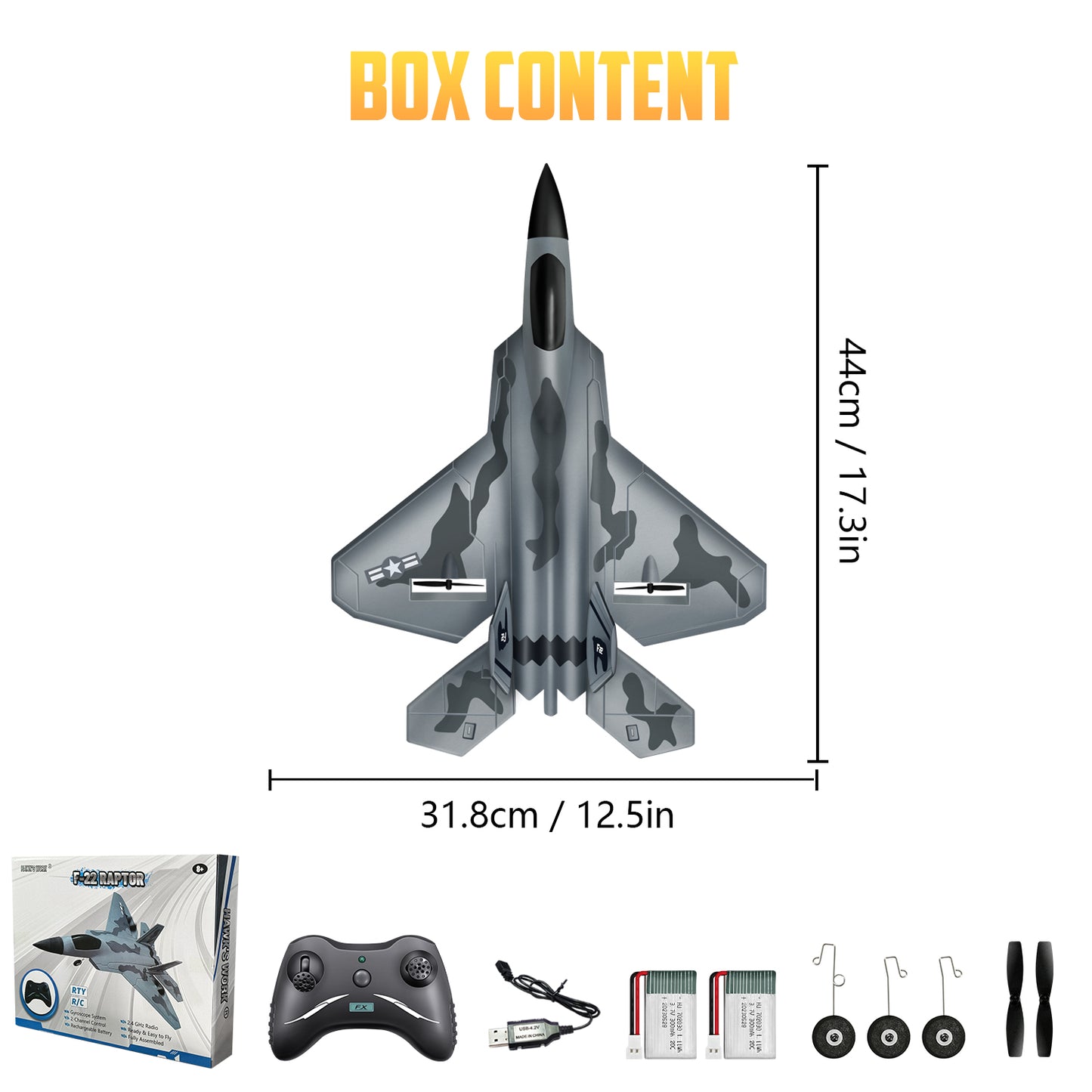 RC F22 Raptor, 2 Channel 2.4 GHz Remote Control Airplane, Easy to Fly Glider for Kids & Beginners