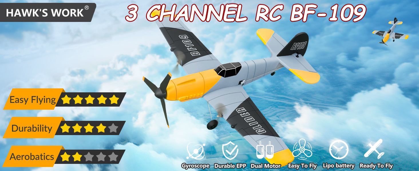 3 Channel RC Plane BF-109, Remote Control Airplane Ready to Fly