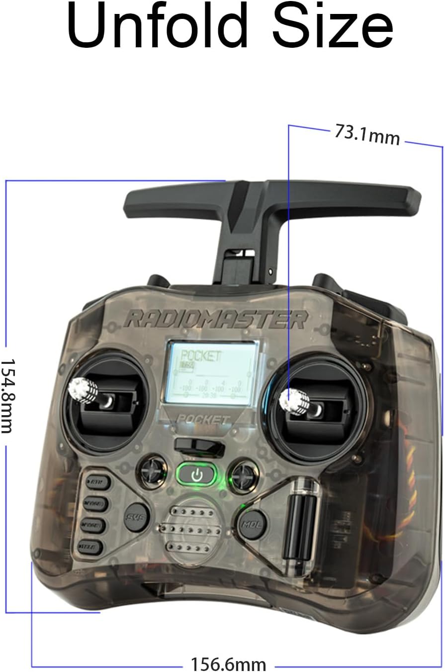 Radiomaster Pocket Hall Gimbal Transmitter, ELRS Remote Control Portable Lightweight Built in LED Light Foldable Antenna Mode 2