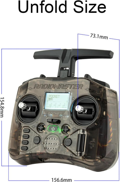 Radiomaster Pocket Hall Gimbal Transmitter, ELRS Remote Control Portable Lightweight Built in LED Light Foldable Antenna Mode 2