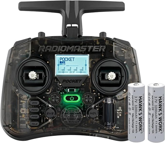 Radiomaster Pocket Hall Gimbal Transmitter, ELRS Remote Control Portable Lightweight Built in LED Light Foldable Antenna Mode 2