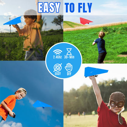 RC Paper Plane, Remote Control Airplane Kit with Colored Papers, Easy Fly Toy for Kids DIY STEM KIT (Birdy X 2.0)