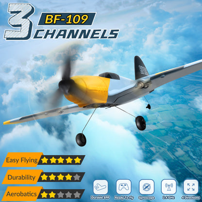 3 Channel RC Plane BF-109, Remote Control Airplane Ready to Fly, 2.4GHz 6-axis Gyro Stabilizer, Easy to Fly for Kids & Beginners