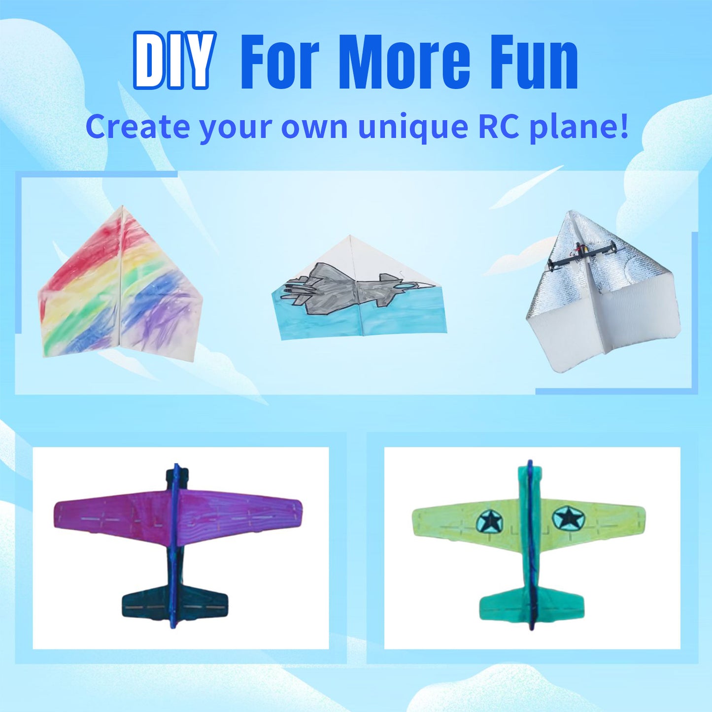 RC Paper Plane, Remote Control Airplane Kit with Colored Papers, Easy Fly Toy for Kids DIY STEM KIT (Birdy X 2.0)