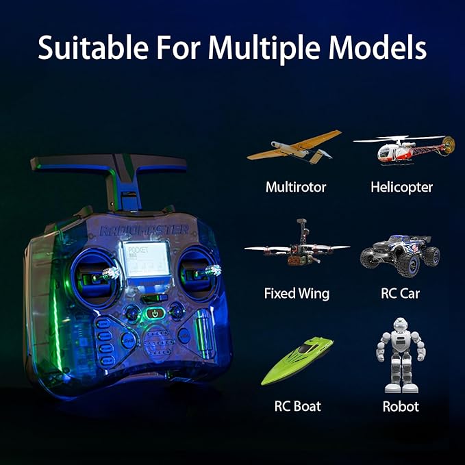 Radiomaster Pocket Hall Gimbal Transmitter, ELRS Remote Control Portable Lightweight Built in LED Light Foldable Antenna Mode 2