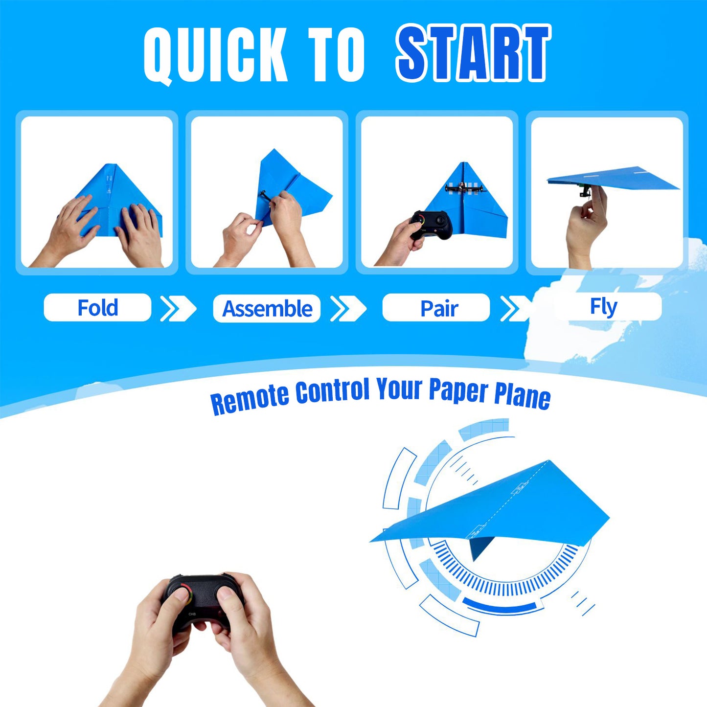 RC Paper Plane, Remote Control Airplane Kit with Colored Papers, Easy Fly Toy for Kids DIY STEM KIT (Birdy X 2.0)