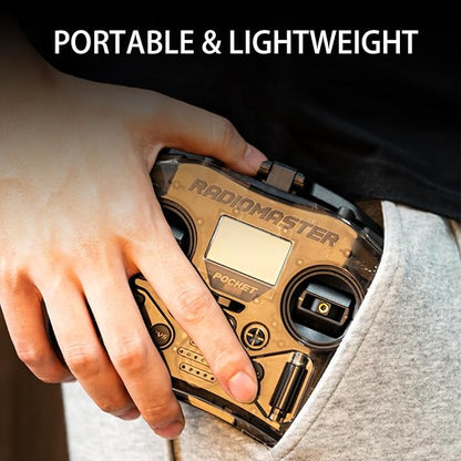 Radiomaster Pocket Hall Gimbal Transmitter, ELRS Remote Control Portable Lightweight Built in LED Light Foldable Antenna Mode 2