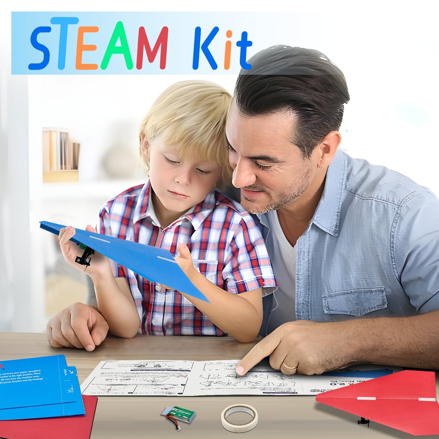 RC Paper Plane, Remote Control Airplane Kit with Colored Papers, Easy Fly Toy for Kids DIY STEM KIT (Birdy X 2.0)