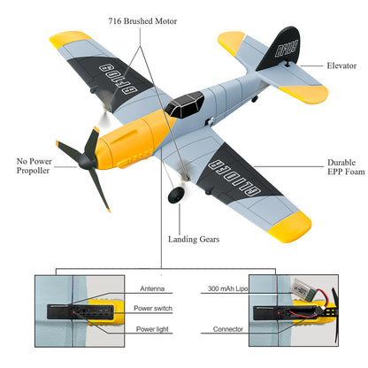 3 Channel RC Plane BF-109, Remote Control Airplane Ready to Fly, 2.4GHz 6-axis Gyro Stabilizer, Easy to Fly for Kids & Beginners