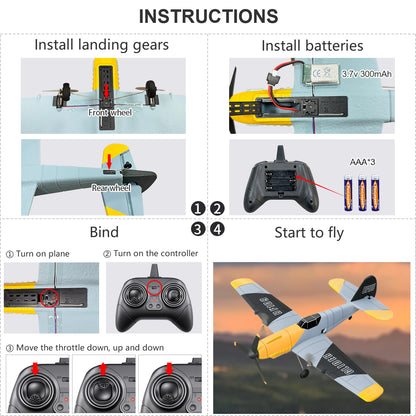 3 Channel RC Plane BF-109, Remote Control Airplane Ready to Fly, 2.4GHz 6-axis Gyro Stabilizer, Easy to Fly for Kids & Beginners