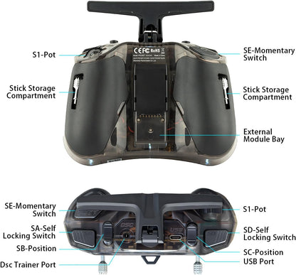 Radiomaster Pocket Hall Gimbal Transmitter, ELRS Remote Control Portable Lightweight Built in LED Light Foldable Antenna Mode 2