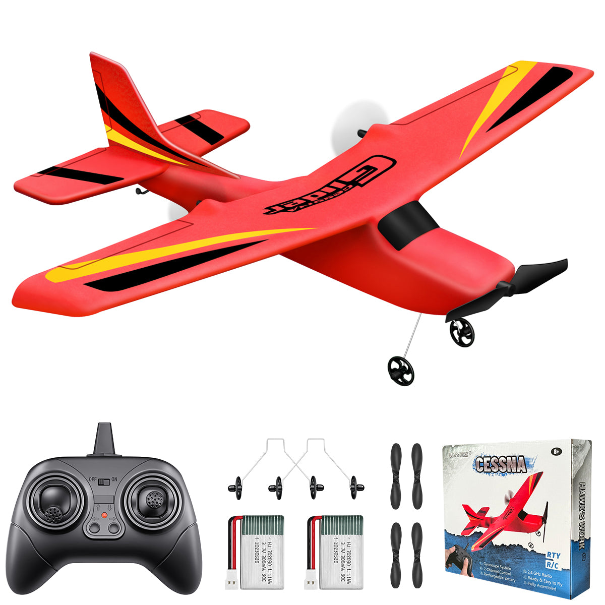 Two String Remote Control Airplane RC Cessna, 2 Channel 2.4 GHz Remote Control Airplane, Easy to Fly Glid ...