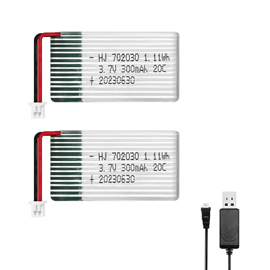 Lipo-Akku 3,7 V 300 mAh, wiederaufladbarer Lithium-Polymer-Akku für RC-Modelle und Spielzeug (PH 1,25-Anschluss) 