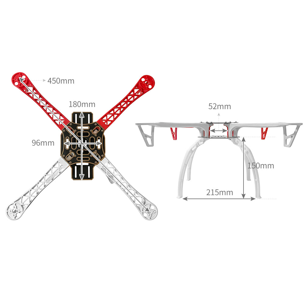 Uav Frame F450 Drone Frame, 450mm Wheelbase Quadcopter Frame Kit with Landing Sk ...