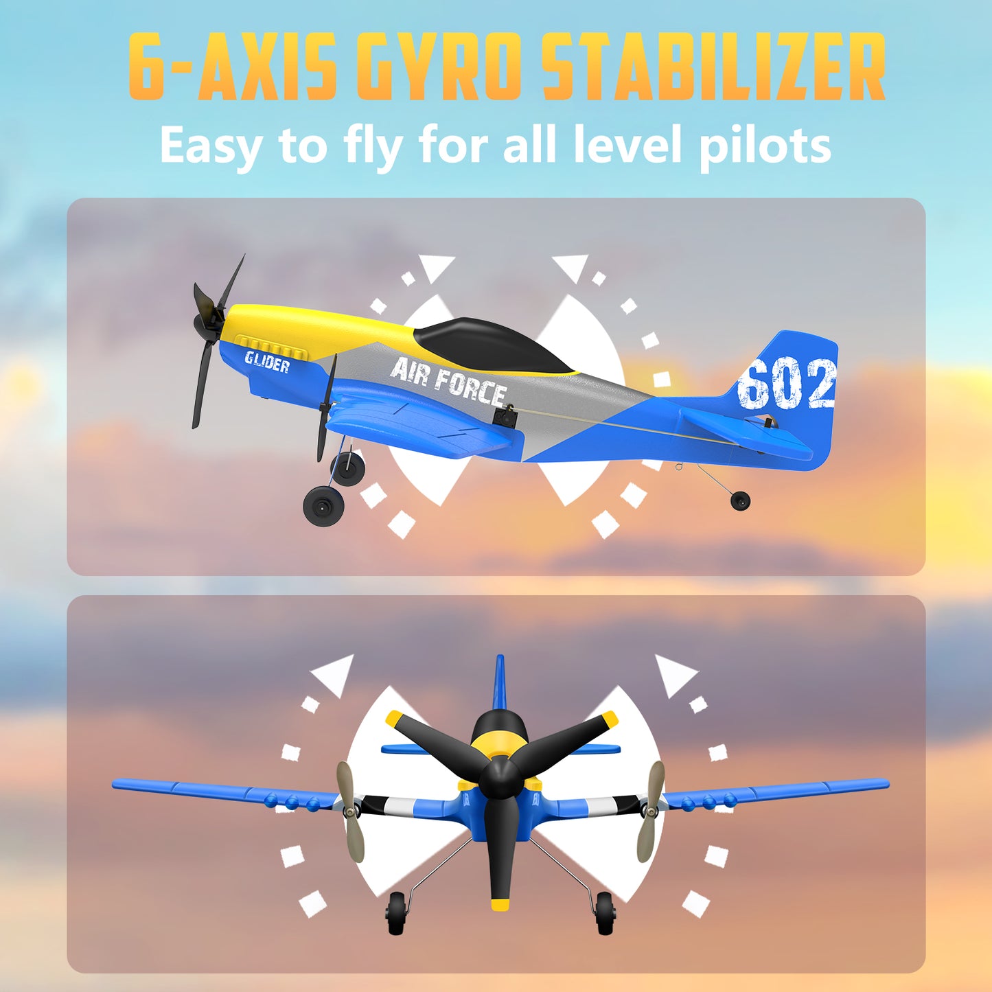 3 Channel RC Plane P-51D Mustang, Remote Control Airplane Ready to Fly, 2.4GHz 6-axis Gyro Stabilizer, Easy to Fly for Kids & Beginners