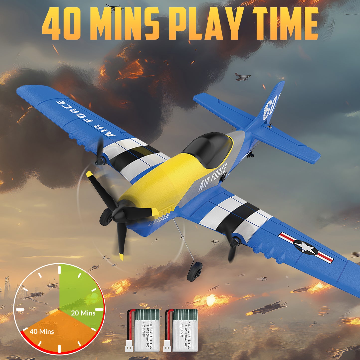 3 Channel RC Plane P-51D Mustang, Remote Control Airplane Ready to Fly, 2.4GHz 6-axis Gyro Stabilizer, Easy to Fly for Kids & Beginners