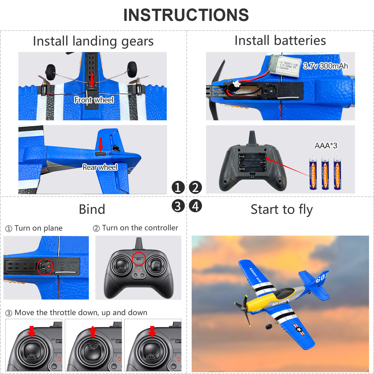 3 Channel RC Plane P-51D Mustang, Remote Control Airplane Ready to Fly, 2.4GHz 6-axis Gyro Stabilizer, Easy to Fly for Kids & Beginners