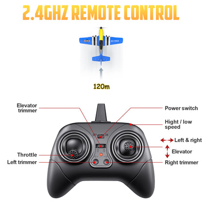 3 Channel RC Plane P-51D Mustang, Remote Control Airplane Ready to Fly, 2.4GHz 6-axis Gyro Stabilizer, Easy to Fly for Kids & Beginners