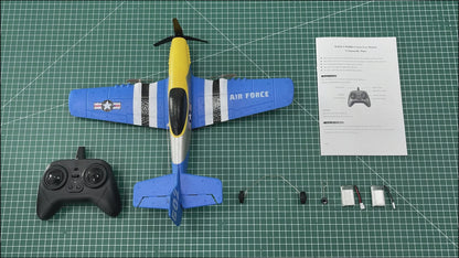 3 Channel RC Plane P-51D Mustang, Remote Control Airplane Ready to Fly, 2.4GHz 6-axis Gyro Stabilizer, Easy to Fly for Kids & Beginners